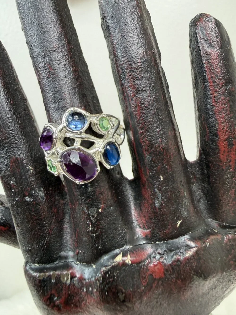 Avon Colorful Rhinestone Silver Tone Ring Size 6.5 NRT